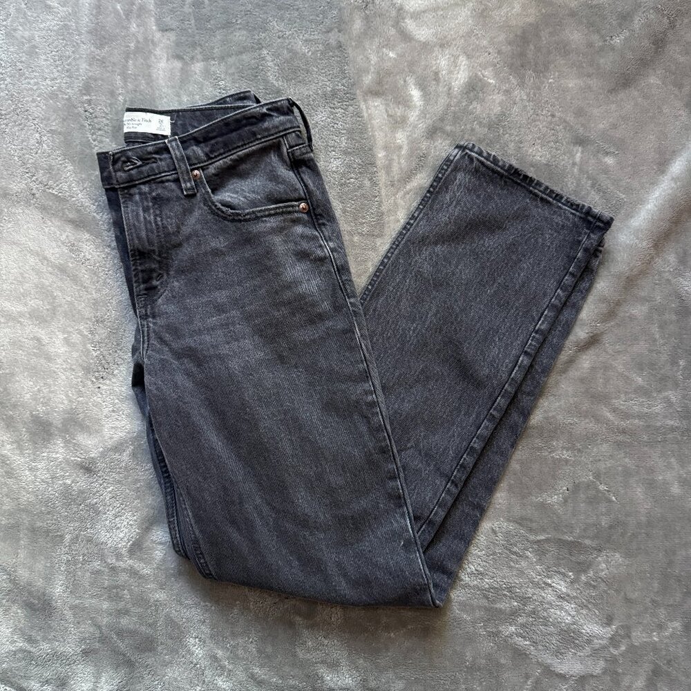 Abercrombie & Fitch Women's Straight Leg Jeans — Washed Black